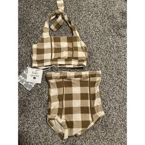 NEW Kate Quinn 12-18 Months Girls Two Piece Retro Halter Sunsuit Green Beige